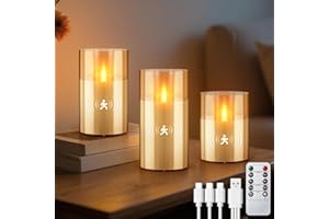 FlyQintess 3PC Bougies LED Réchargeables avec Détecteur de Mouvement, Bougies à Piles en Verre Avec Télécommande et Minuteur, électriques Bougies en Paraffine pour Mariage Fête Déco(Or)