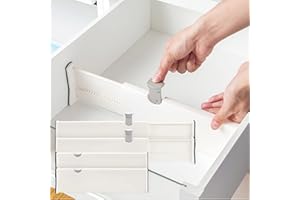 BILLYBATH Schubladenteiler Organizers, schubladentrenner verstellbar, 4er-Set Separatoren für kleideraufbewahrung aus mesh, Kommode, Badezimmer,Küchenspeicher, Schrank, Büro, Weiß, 28,1-44,4cm