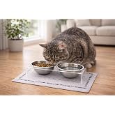 GOBYPET Mama Kabı, Pleksi Kedi Mama ve Su Kabı ile Paspası, Kedi Mama Su Kabı, Seramik Mama ve &Ccedil;ift Hazneli Kedi ve Su Kabı, 