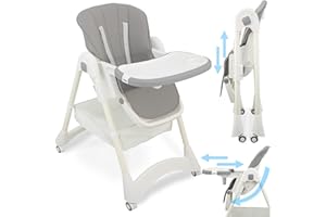 ALMAR Baby Trona de Bebe Evolutiva Gris | Silla de comer para bebe hasta niño 50 kilos, Plegable, Elevable y Reclinable con Bandeja Extraible