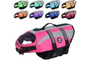 EMUST Giubbotti di salvataggio per cani, regolabili per barca, giubbotti di salvataggio ad alta visibilità per cani, costume da bagno di sicurezza per cani, rosa, S