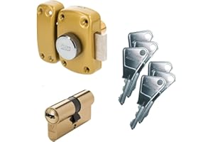 Vachette 671600MN/SC Verrou CYCLOP à bouton et cylindre 5 goupilles diamètre 23 mm, longueur 45 mm, 3 clés, bronze + Cylindre 30x30 mm laiton