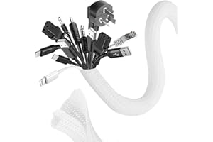 Romon 6m Guaina Cavi Intrecciata, 25-32 mm Flessibile Self-closing Raccogli Cavis, Tagliabile Nascondi Cavi Guaina, Espandibile Copri Cavis Elettrici per TV Computer Ufficio Casa Auto- Bianco