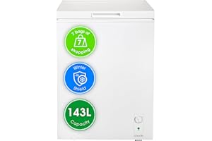 Abode Freestanding White Chest Freezer 142L with Removable Wire Basket & Counter Balance Lid, Adjustable Thermostat, Suitable for Garages & Outbuildings A142CF0E1W (White, 143 Litre)