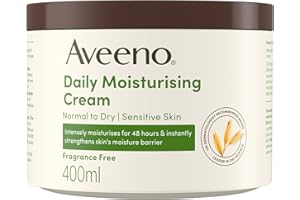 Aveeno Daily Moisturising Cream (1 x 400ml), Fragrance-Free Moisturiser, Long-Lasting 48 Hour Moisturisation, Body Cream with Nourishing Oat and Shea Butter for Healthy Looking Dry & Sensitive Skin