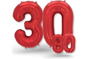 FUNXGO Globo Numero 30 rojo - 100 cm & 40cm - Globos de Cumpleãnos 30 - rojo globo 30 años cumpleaños - Decoracion 30 Cumpleaños - Adecuado para cumpleaños, fiestas sorpresas, fiestas