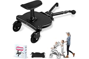 ENERHUB Planche Poussette Universelle, Marche Pied Poussette Avec Siège, Planche De Poussette À Suspension Intégrale Avec Sac De Rangement, Pour Bébé Pour Enfants De 2 À 6 Ans (25kg)