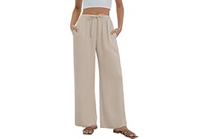 Stamain Pantaloni Cotone Lino Donna Estivi Pantaloni in Casual Ampi a Vita Alta Eleganti Pantaloni Larghi Leggeri da Spiaggia Comodi Pants con Tasche