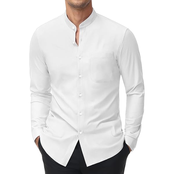 Camisa De Vestir Para Hombre - Manga Larga, Tejido Elástico, No Necesita Planchado, Ideal Para Oficina Y Eventos Formales