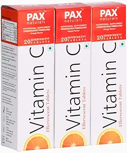 Pax Naturals Vitamin C Effervescent Orange flavour Tablets (Pack of 3)