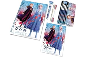 CARTOON Set cancelleria Frozen Disney, 12 pezzi, quaderni, colori, penna, astuccio in metallo, accessori per bambini