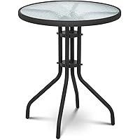 Uniprodo Uni_Table_01 Gartentisch rund Ø 60 cm Glasplatte schwarz Balkontisch Bistrotisch Gartenmöbel
