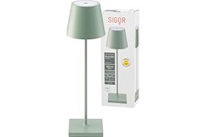‎SIGOR SIGOR Nuindie - Dimmbare LED Akku-Tischlampe Indoor & Outdoor, IP54 spritzwassergeschützt, Höhe 38 cm, aufladbar mit Easy Connect, 12 h Leuchtdauer, salbeigrün