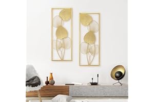 AOTISBAO Wanddekorationen aus Metall,2 Stück,goldene Metallkunst,Wandskulpturen,gerüscht,Fächer,Palmblatt,Wandbehang,Dekorationen mit Rahmen für Wohnzimmer,Büro (81.3x30.5cm)