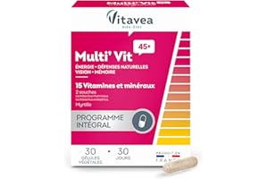 VITAVEA BIEN-ETRE Vitavea-Complément Alimentaire Energie,Défenses Naturelles,Vision,Mémoire Multivitamines et Minéraux(Zinc,Fer,Vitamine C,Vitamine D) Probiotique et myrtille-30 gélules-Cure de1mois-Fabriqué en France