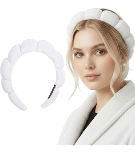 CATOR Spa Fascia Per Capelli Da Donna Con 2 Fasce Per Polsi E 1 Elastico - Cerchietto Skincare Per Lavare Il Viso, Doccia E Trucco - Bianco