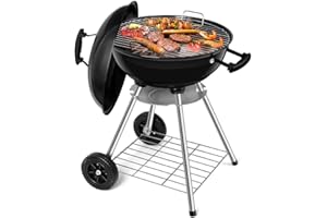 BEAU JARDIN Portable Charcoal Grill for Outdoor Grilling with Lid 2 Legs Rolls 45cm Ash Tray Grill BBQ Kettle Outdoor Picnic Patio Backyard Camping Tailgating