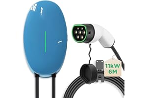 EIDYBOX Type 2 Borne de Recharge Vehicule Electrique, 11KW Wallbox avec 6M Câble de Charge, Monophasé 16A Chargeur Voiture Electrique, Norme Européenne IEC 62196-2 pour EV PHEV Bleu