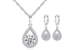 TOEECY Smyckesset för kvinnor, silverpläterad kristall 925 örhängen elegant kubisk zirkon halsband bröllop kvällsgåva