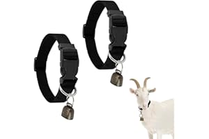 Lumeclat Set di 2 Collari per Capre con Campanelli, Collari in Nylon Regolabili per Pecore, Campanacci Anti-Perdita per Piccoli Animali da Fattoria come Capre, Mucche, Fibbia a Sgancio Rapido (Nero)