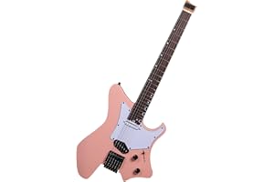 EART GW2TP-SE Guitare électrique sans tête avec corps en acajou torréfié, micros Artones-TSE, extrémités arrondies, frettes en acier inoxydable Jumbo (rose)