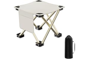 BTIUGYI Taburete de Camping, Taburete Plegable Portátil con Bolsa de Almacenaje, Reposapiés de Exterior para Viajar, Senderismo, Jardín, Pesca, Barbacoa, Playa (Blanco, 33CM)