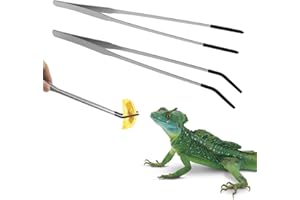 FOYODS 2 Stück Edelstahl-Futterzangen für Reptilien, 27 cm extra lange Pinzette für Aquarien,gerade und gebogene Pinzette mit Gummispitze, Aquarium-Pinzette mit langem Griff für Bastelarbeiten,Futterwerkzeug