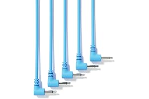 ExcelValley - 5-Pack - Câbles Modulaires Mono Patch à Angle Droit - 3,5mm 1/8" Eurorack Synthétiseur [Bleu - 60 cm - 24"]