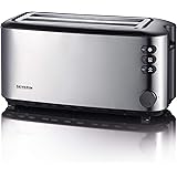Severin 2509 Automatic 4-Slice Long Slot Toaster, 1400 W, Stainless Steel-Black Chambers Power, Silver