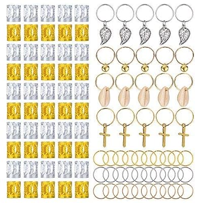 Hicarer 50 Pièces Dreadlocks de Cheveux en Aluminium et 50 Pièces Accessoires pour Tresser Cheveux, 100 Pièces Décoration de Cheveux Tressage Bijoux pour Cheveux, Styles Multiples