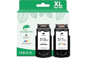 COLORETTO Cartucho de Tinta Remanufacturado para Canon pg-510XL CL-511XL, 510 511 XL(1 Negro,1 Tricolor) Compatible con Pixma mp250 mp230 mp280 ip2700 mp240 mp495 mx410 mx320 mp490 Impresoras