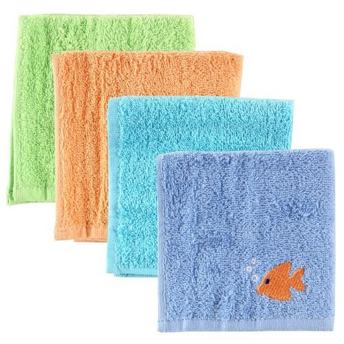 Luvable Friends Baby 4 Pack Washcloths (Blue Fish)