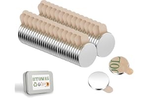 UTOMAG 60 Pezzi Magneti Adesivi Forti in Neodimio 8x1mm - Piccole Calamite Auto-adesive Rotonde per Frigorifero, Artigianato, Decorazioni, Schede Magnetiche, Scuola, Cucina e Ufficio