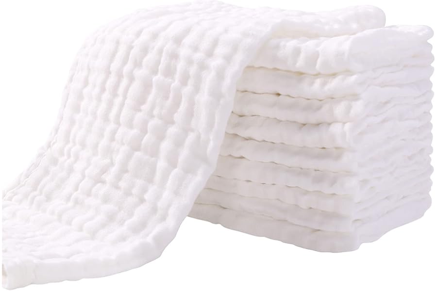 Yoofoss Muslin Cloths for Baby 10 Pack Baby Muslin Squares Super Soft and Absorbent Muslin Face Clothss 100% Cotton 35x50cm White