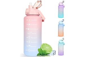 CodiCile Bouteille d'eau de 2 litres sans BPA avec marquage de temps et couvercle de verrouillage, anti-fuite, rose, moderne et fonctionnelle pour sports et activités de plein air