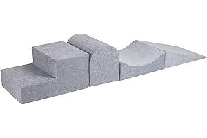 MEOWBABY Set di 4 elementi in schiuma morbida – Parco giochi 195 x 45 cm per neonati e bambini, blocchi da arrampicata per interni, parco giochi essenziali – Robusto, grigio chiaro