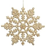 DoTech 12 Pcs Purpurina Plástico Copo de Nieve para Fiesta Árbol De Navidad Colgantes Adornos Navidad Decoracion (Oro)