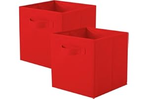 powerking Boîtes de rangement pour placards et jouets, boîtes de rangement en tissu pliables et tiroirs de rangement en tissu, lot de 2 (Rouge)