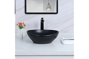 HaTur Évier en céramique Lavabo en Céramique Comptoir Lave Main Évier Vasque Lavabo Vasque à Poser Évier Ovale, Noir mat, 41 * 34 * 14,5 cm