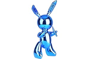 SURUIM Simpatico Palloncino Coniglio Statua Resina Scultura Animali Figure Decorazione Domestica Moderna Nordica Accessori per Soggiorno (21 cm, Blu)