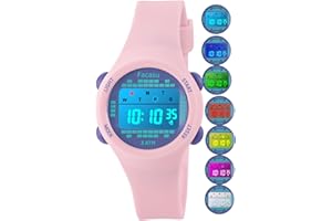 Facasu Kinderuhr Digital für Mädchen Jungen,wasserdichte Kinderuhr,Bunt Light,Outdoor Sport Armbanduhr Kinder, Einfaches Ablesen Einstellen der Uhrzeit mit Stoppwatch Alarm für Kinder