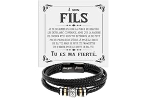 BRAMART Bracelet pour homme en cuir tressé avec acier inoxydable idées cadeaux pour lui Noël Anniversaire - Coffret cadeau avec DÉDICACE incluse