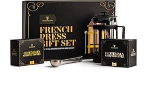 TILZ COLLECTION Coffee Gift Set - Coffee Gifts For Men |Cafetiere, French Press Coffee Maker, 2xGround Coffee, Colombian & Guatemala, Coffee Scoop, Spoon |Gifts For Daddy From Daughter, Son |StepDad