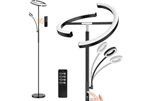 ANTENLICHT Lampadaire sur Pied LED Dimmable KAKA | Noir 20W avec Lampe de Lecture moderne flexible de 7 W | avec Télécommande 1500 lm - 4 Températures de couleur pour Salon, Chambre