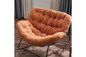 BYGSBKDP Rocking Chairs for Adults, Papasan Rocking Chair, 40.9in Oversized Rattan Wicker Lounge Chair, Egg Rockings Chairs Metal Frame Large Supports Modern Outdoor Patio (Tangerinr)