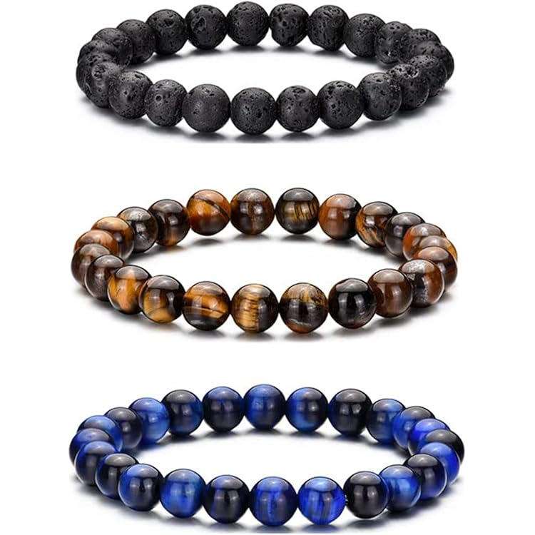 Set De 4 Bracelets Perles œil De Tigre - Pierres Naturelles 8mm - Unisexe - Protection & Anti-stress - Cadeau Homme Femme