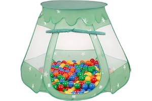 Selonis Namiot Zamek 105X90cm/200Piłek ∅ 6Cm, Namiot Do Zabawy Dla Dzieci Z Kolorowymi Kulkami, Miętowy: Żółty-Zielony-Niebieski-Czerwony-Pomara