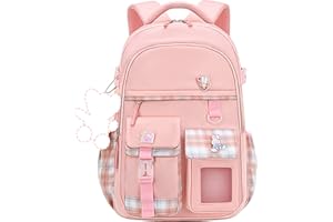 Amythe Plecak szkolny dla dziewcząt, plecak szkolny, wodoszczelny, o ergonomicznym wzornictwie, modny plecak rekreacyjny, dla nastolatków, do szkoły lub na podróż, Rosa