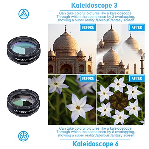 APEXEL 11 in 1 Phone Kit obiettivo fotocamera Wide Angel & Macro Lens + Obiettivo fisheye + Teleobiettivo + CPL / Flow / Radial / Star Filter + Obiettivo caleidoscopio + Otturatore Bluetooth per iPhone Samsung Huawei HTC e la maggior parte degli smartphone Andriod