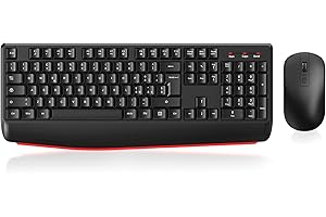 cimetech Tastiera e mouse wireless, tastiera ergonomica 2.4G per computer portatili con poggiapolsi, tastierino numerico, 1600DPI per computer portatili PC (Layout Italiano QWERTY - Nero)